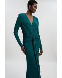 Karen Millen - Premium Stretch Crepe Jersey V Neck Zip Detail Maxi Dress - Lyst
