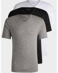 BOSS - 3-pack V-neck Underwear T-shirts In Cotton Jersey - Lyst