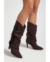 Boohoo - Fringed Slouchy Ruched Ankle Boots - Lyst