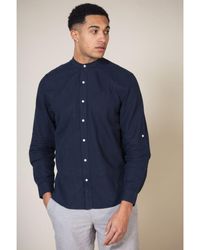 Nines - 'Jadran' Linen Blend Long Sleeve Button-Up Shirt With Grandad Collar - Lyst