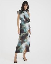 River Island - Midi Dress Satin Printed High Neck - Lyst