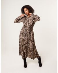Blue Vanilla - Soft Touch Leopard Print Midi Shirt Dress - Lyst