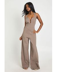 Boohoo - Sweetheart Halterneck Wide Leg Jumpsuit - Lyst