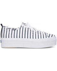 Keds - Triple Up Breton Stripe Canvas White & Navy Shoes - Lyst