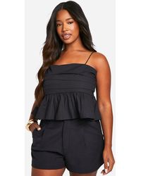 Boohoo - Plus Cotton Poplin Ruched Top - Lyst