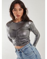 Pink Vanilla - Metallic Ruched Long Sleeve Top - Lyst