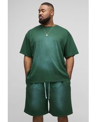 BoohooMAN - Plus Ofcl Applique Spray Wash T-Shirt & Oversized Drop Crotch Short Set - Lyst