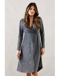 Wallis - Occasion Glitter Jersey Wrap Midi Dress - Lyst