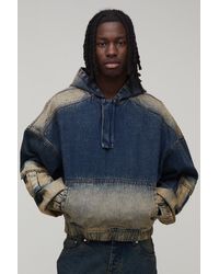 BoohooMAN - Oversized Boxy Balloon Fit Denim Hoodie - Lyst