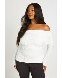 Boohoo - Plus Fold Over Neck Long Sleeve Top - Lyst