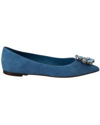 Dolce & Gabbana - Blue Suede Crystals Loafers Flats Shoes Leather - Lyst