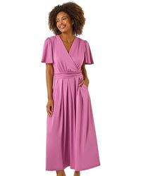 Roman - Tie Back V-Neck Stretch Midi Dress - Lyst
