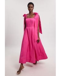 Karen Millen - Viscose Linen Tie Strap Woven Prom Dress - Lyst