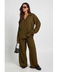 Boohoo - Petite Oversized Shirt & Wide Leg Trouser Co-Ord - Lyst
