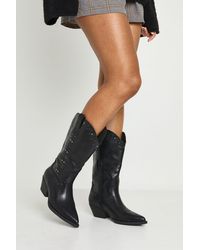 Boohoo - Faux Suede Stud Detail Knee High Western Cowboy Boots - Lyst