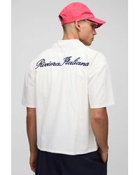 BoohooMAN - Oversized Boxy Stripe Riviera Italiana Embroidered Revere Shirt - Lyst