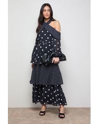 Oasis - Printed Halterneck Off The Shoulder Tiered Maxi Dress - Lyst