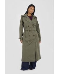 Brave Soul - Light Double-Breasted Longline Trench Coat With Detachable Hood - Lyst