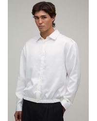 BoohooMAN - Oversized Boxy Elasticated Hem Satin Long Sleeve Shirt - Lyst