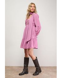 Oasis - Ruched Bow Tie Mini Dress With Stud Trim - Lyst