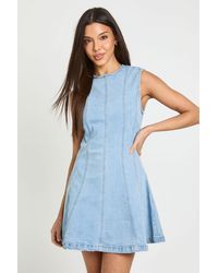 Boohoo - Sleeveless Seam Detail Denim Mini Dress - Lyst
