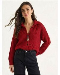 Bianco Lucci - Textured Polo Collar Button Cardigan - Lyst