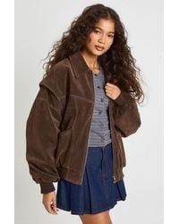 Boohoo - Faux Suede Contrast Stitch Bomber Jacket - Lyst