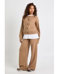 Boohoo - Crew Neck Knitted Chunky Cardigan And Wide Leg Trouser Co-Ord - Lyst