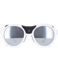 Moncler - Ml0046 21c Wit Zwart Leer Grijs Zilver Spiegel Zonnebril - Lyst