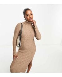 ASOS - Design Knitted Maxi Dress With High Neck And Side Split - Lyst