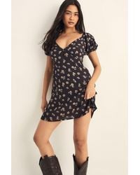 Nasty Gal - Ditsy Polka Dot Puff Sleeve Button Front Mini Dress - Lyst