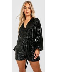 Boohoo - Plus Velvet Sequin Tie Waist Playsuit - Lyst