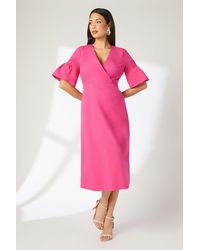 PRINCIPLES - Cotton Poplin Pleat Sleeve Midi Dress - Lyst