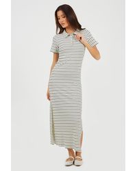Brave Soul - Striped Collared Maxi Dress With Split Detail - Lyst