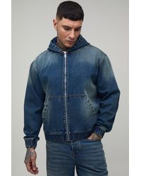 BoohooMAN - Tall Washed Denim Zip Up Hoodie - Lyst