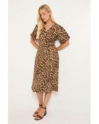 Wallis - Petite Leopard Jersey Button Midi Dress - Lyst