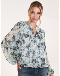 Blue Vanilla - Grandad Collar Puffball Watercolour Top - Lyst
