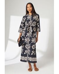 PRINCIPLES - Tile Print Tie Front Midi Shirt Dress Cotton - Lyst