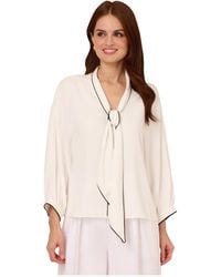 Adrianna Papell - Oversized Tipped Bow Tie Neck Blouse With Puffed 3/4 Sleeves - Lyst
