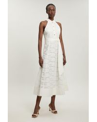 Karen Millen - Cutwork Cotton Halterneck Tie Detail Woven Midi Dress - Lyst