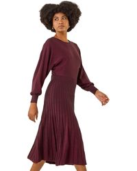 Roman - Shimmer Pleated Knit Midi Dress - Lyst