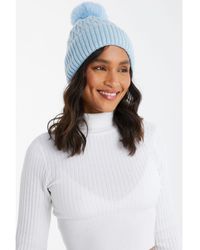 Quiz - Light Knitted Faux Fur Pom Hat - Lyst