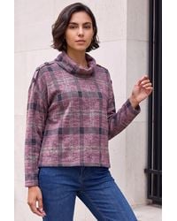 Roman - Check Print Cowl Neck Top - Lyst