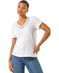 Roman - Sequin Trim V-Neck Stretch Top - Lyst