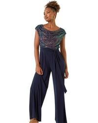 Roman - Sequin Bodice Cowl Neck Jumpsuit - Lyst