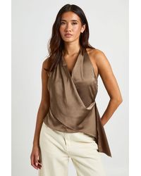Boohoo - Halter Drape Satin Top - Lyst