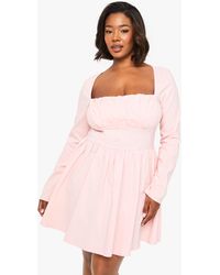 Boohoo - Plus Bengaline Corset Long Sleeve Skater Dress - Lyst