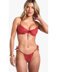 Boohoo - Sunshine Trim Ruched Tie Side Brief - Lyst