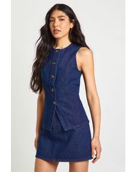 Boohoo - Tall Button Down Denim Waistcoat - Lyst