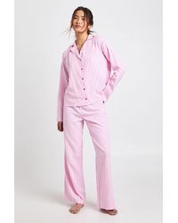 Boohoo - Striped Textured Long Sleeve Shirt & Trouser Pyjama 3 Piece Set - Lyst
